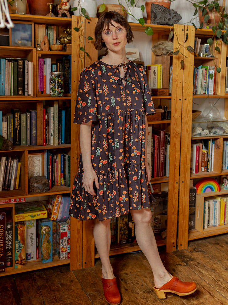 Adelaide Tiered Mini Dress Botanical Dusk - Fair Trade Dresses | Mata  Traders