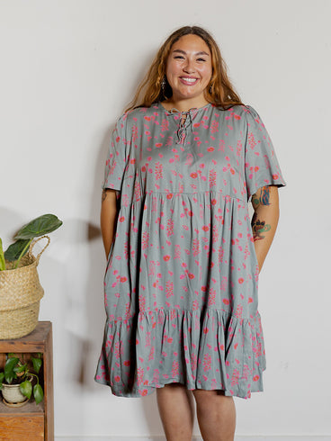 Adelaide Tiered Plus Size Mini Dress - Botanical Slate