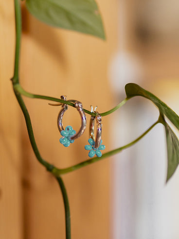 Floral Micro Hoop Earrings - Turquoise