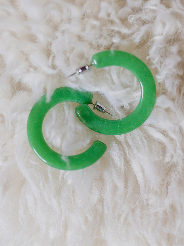 Jade Hoop Earrings - Green