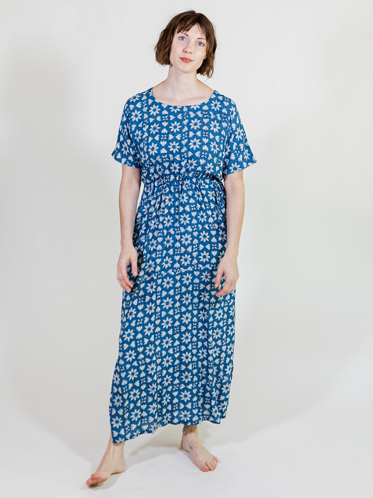 Aimee Indigo Maxi Dress Heart Floral - Fair Trade Dresses
