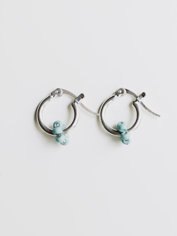 Floral Micro Hoop Earrings - Turquoise