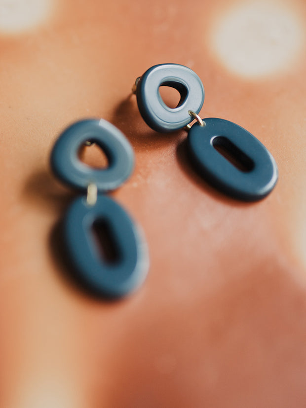 Oblong Hoop Earrings - Blue