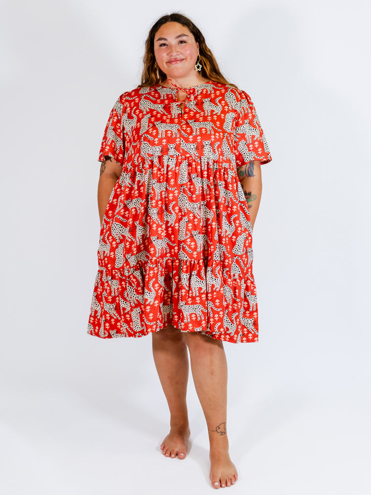Adelaide Tiered Plus Size Mini Dress Poppy Leopard - Fair Trade Dresses | Mata Traders Poppy Leopard / 1x Adelaide Tiered Plus Size Mini Dress Poppy Leopard - Fair Trade Dresses | Mata Traders Poppy Leopard / 1x