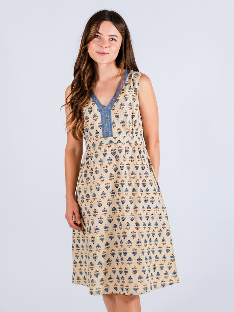 Jaya Sleeveless Dress Blue Floral - Fair Trade Dresses | Mata Traders Blue Floral / L Jaya Sleeveless Dress Blue Floral - Fair Trade Dresses | Mata Traders Blue Floral / L