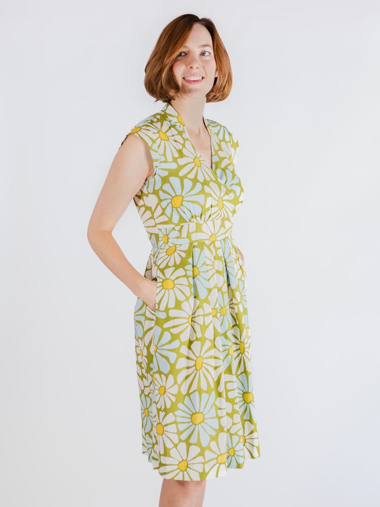 Lucille Dress Green Pear Flowers - Fair Trade Dresses