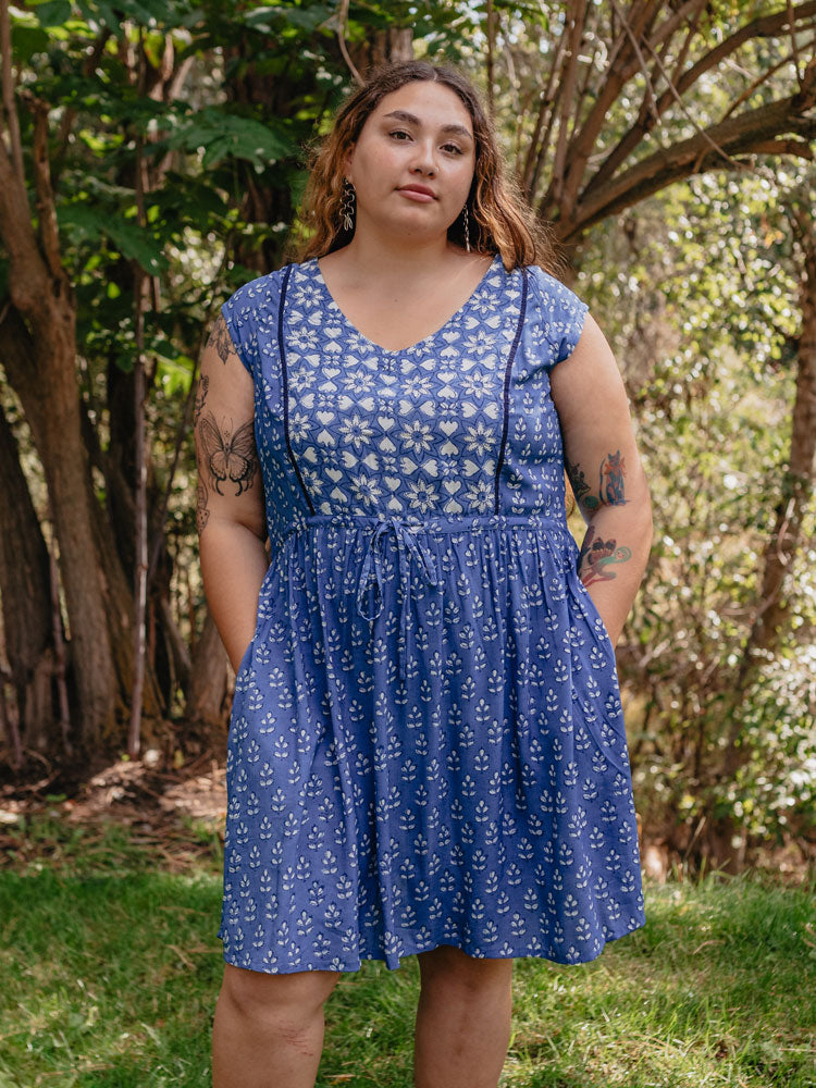 Nashville Plus Size Dress Indigo Mix - Fair Trade Dresses | Mata Traders Indigo Mix / 3X Nashville Plus Size Dress Indigo Mix - Fair Trade Dresses | Mata Traders Indigo Mix / 3X