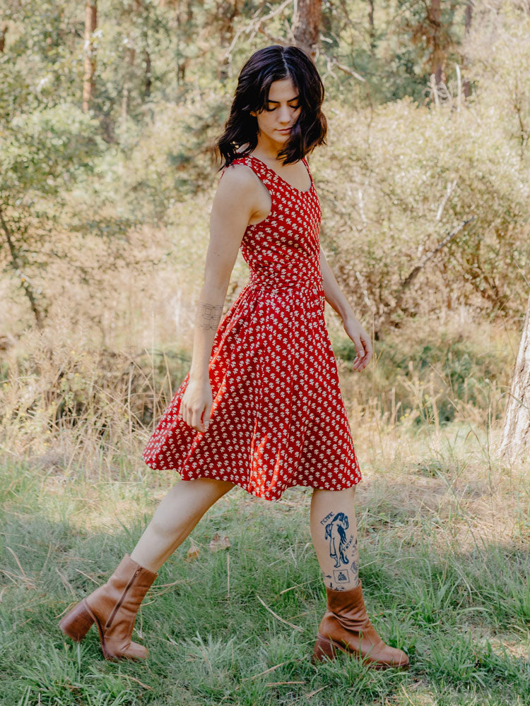 Asheville Dress Micro Floral Red - Fair Trade Dresses | Mata Traders Micro Floral Red / XS Asheville Dress Micro Floral Red - Fair Trade Dresses | Mata Traders Micro Floral Red / XS