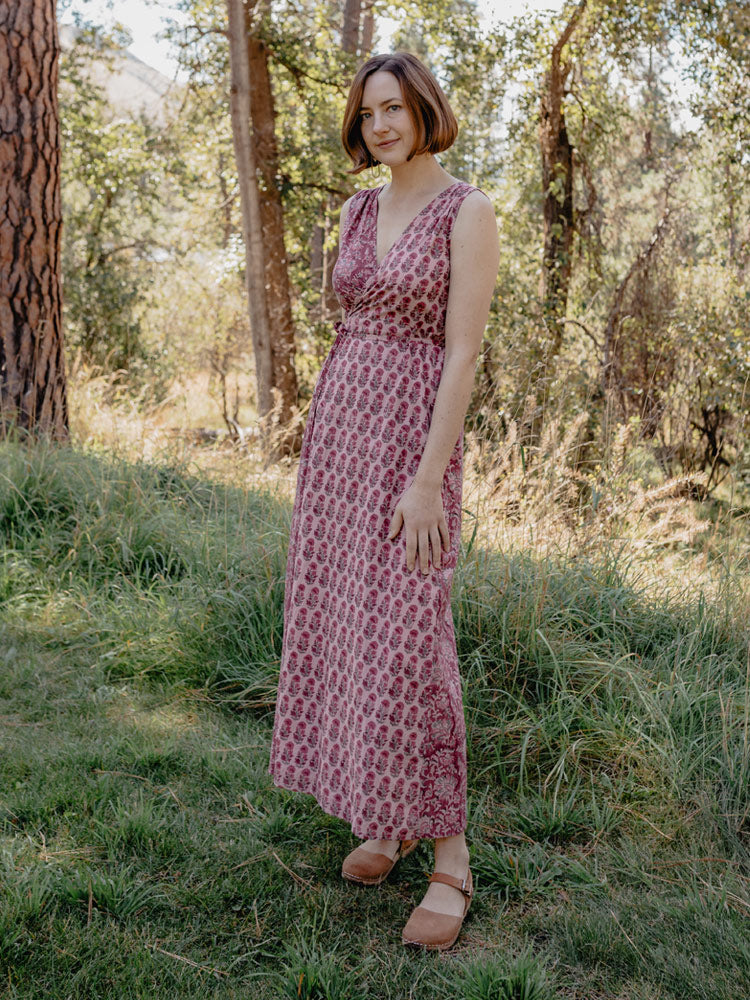 chinese dress ladies Bekka Maxi Dress Magenta Vine Floral - Fair Trade Dresses