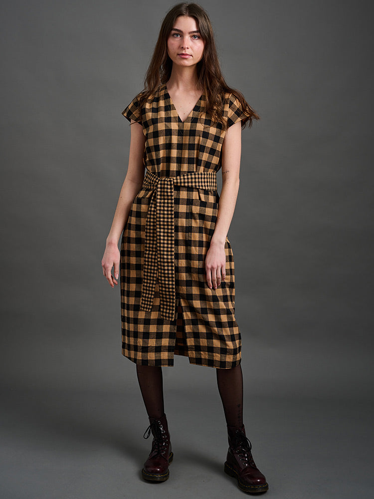 Padma Pocket Dress Black and Tan Mix - Fair Trade Dresses