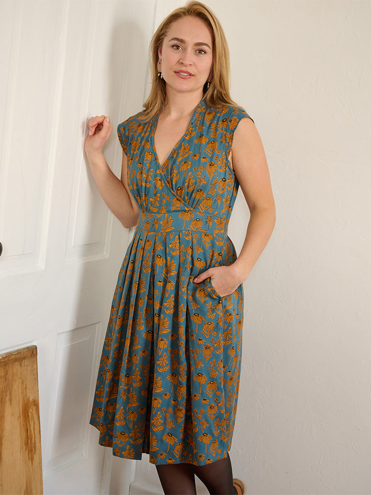 Lucille Dress Teal Floral - Fair Trade Dresses | Mata Traders Lucille Dress Teal Floral - Fair Trade Dresses | Mata Traders