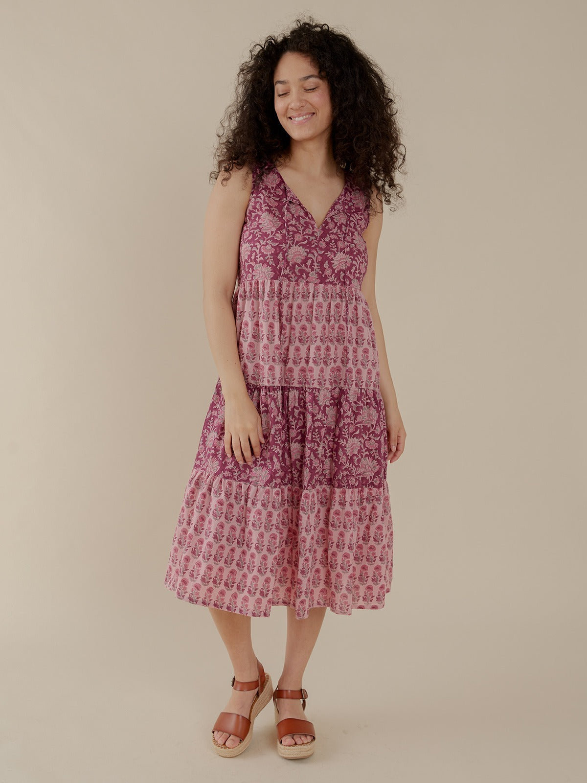 Fair Trade Women's Magenta Floral Dress with Pockets | Mata Traders
