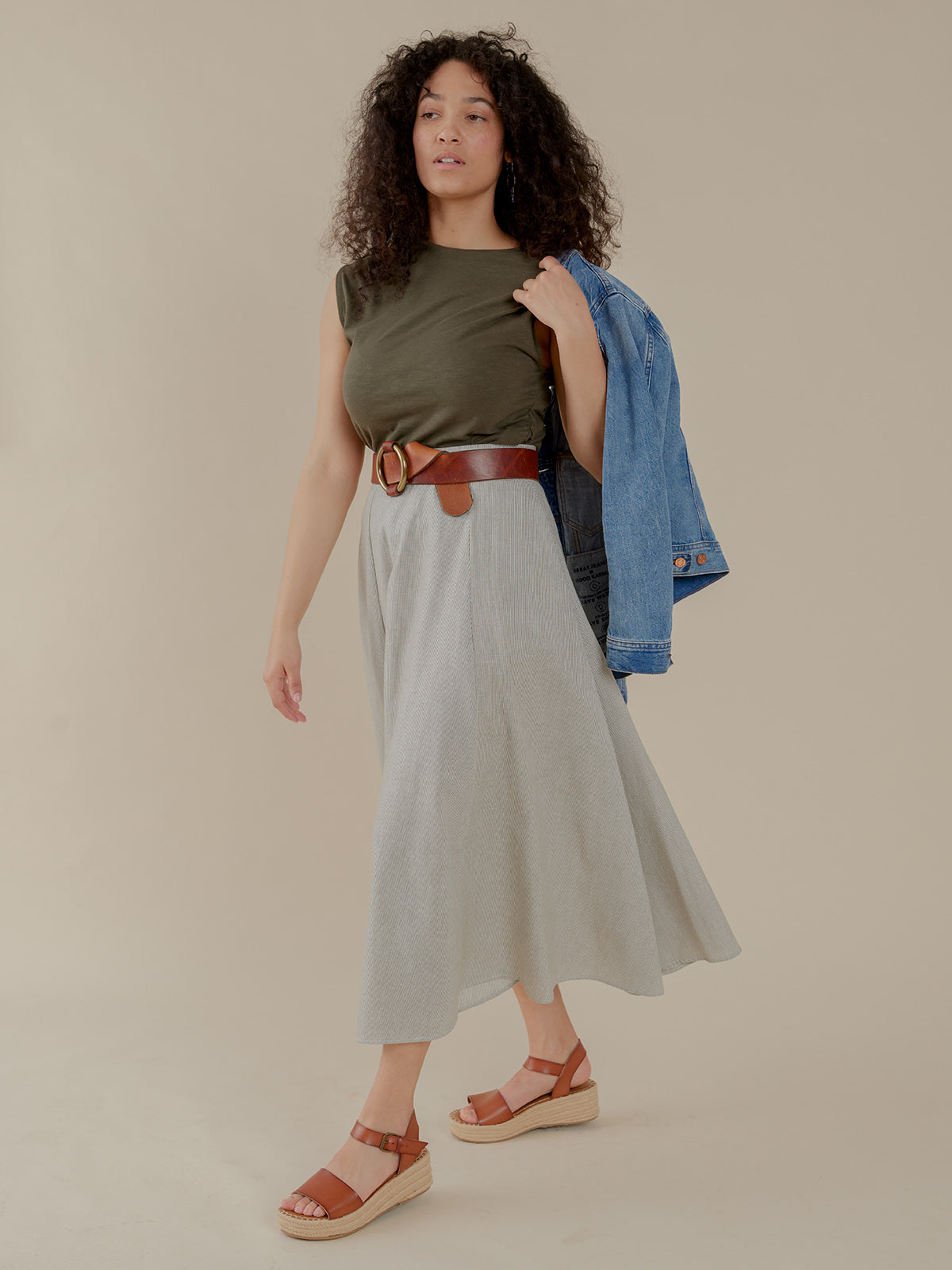 Lucinda Skirt Olive Stripe - Fair Trade Clothing | Mata Traders