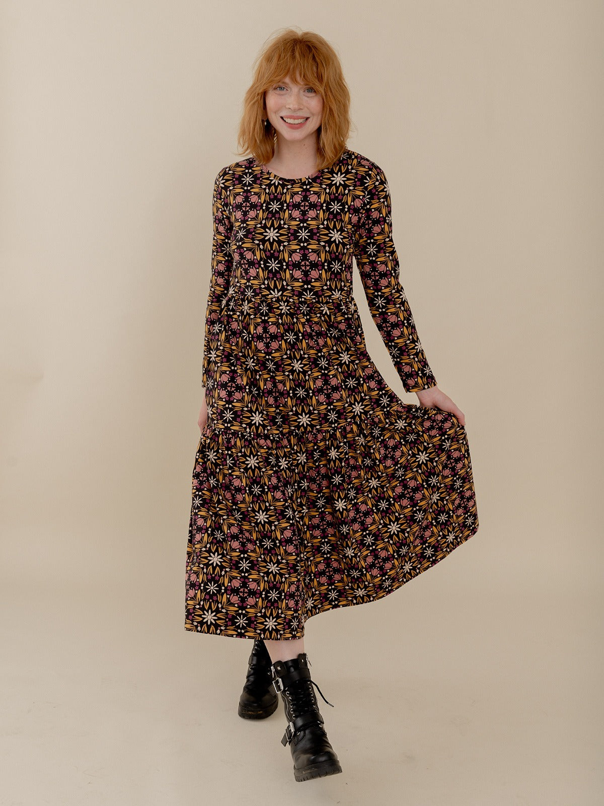 Mirah Tiered Dress Mauve Tile - Fair Trade Dresses | Mata Traders