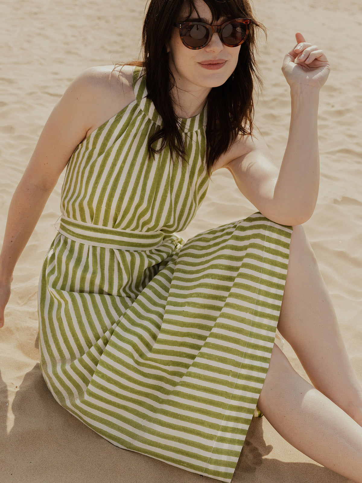 Women's Miranda Dress Green Stripe | Fair Trade | Mata Traders