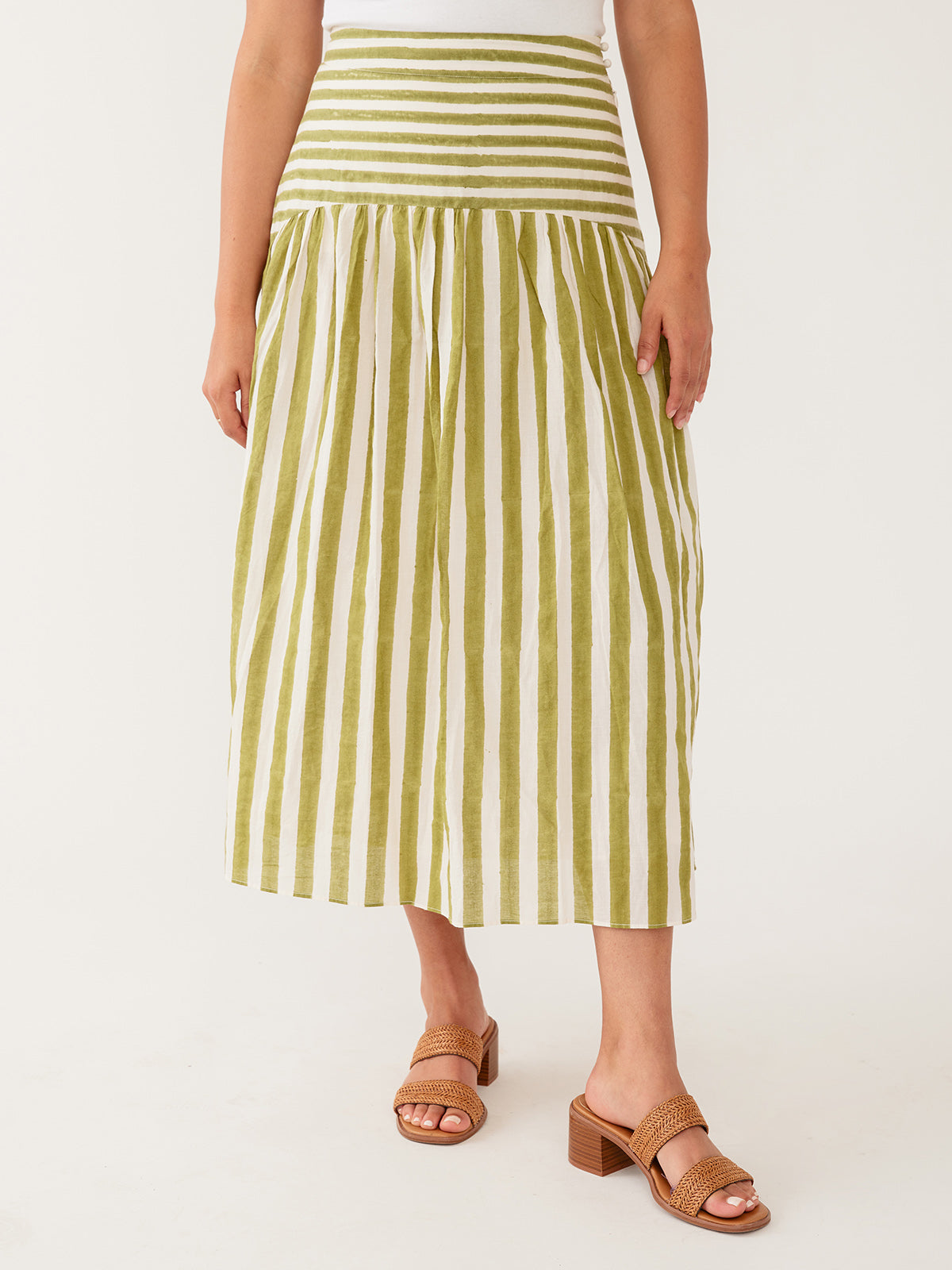 Women's Sylvie Drop Waist Skirt Green Stripe | Fair Trade | Mata