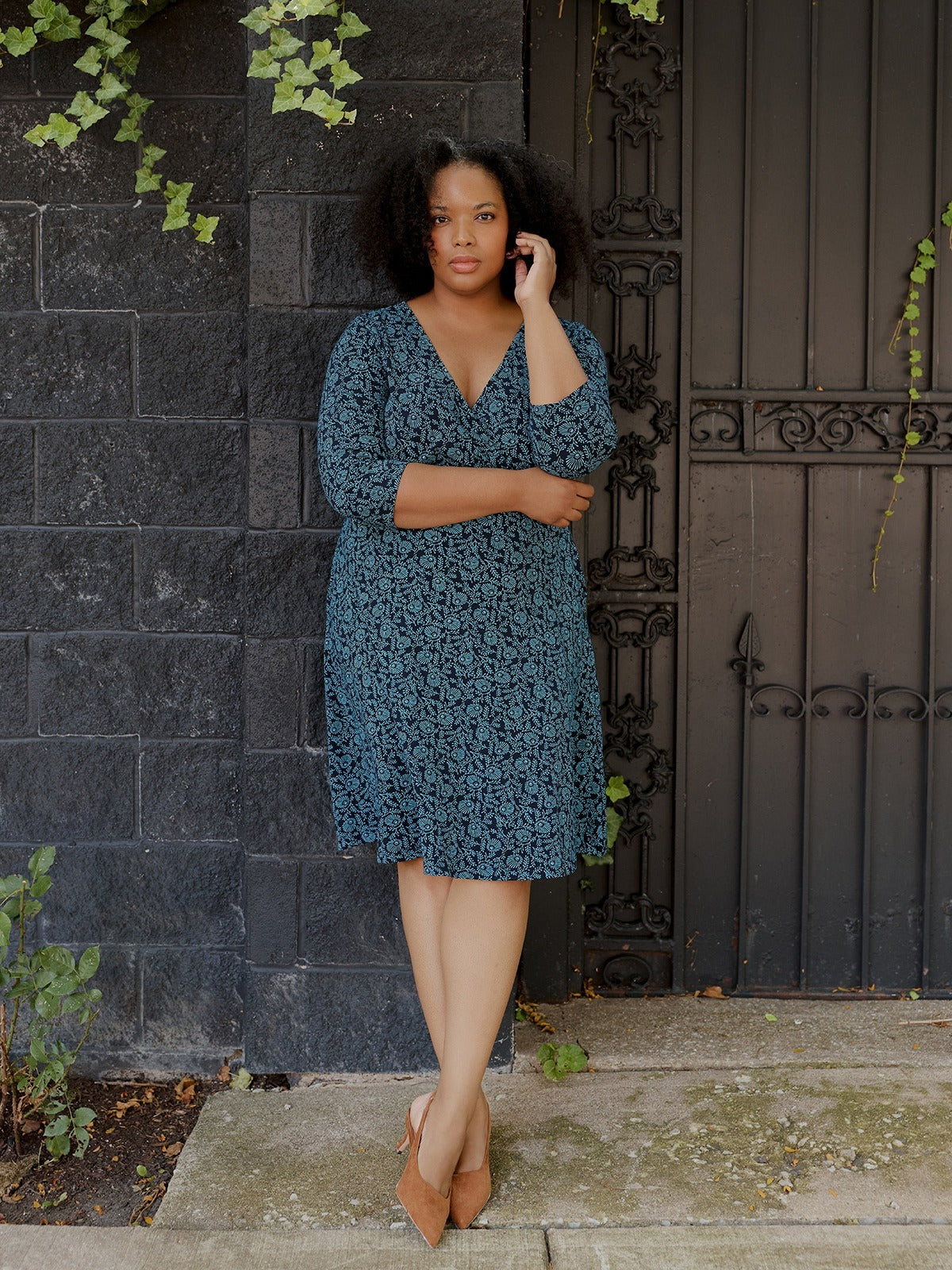 Women's Callie Faux Wrap Jersey Dress Teal Vine | Fair Trade