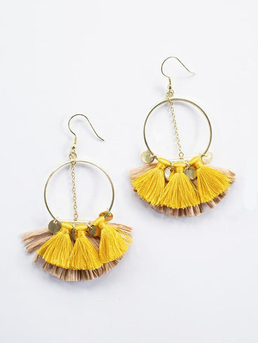 Raffia Charm Earrings - Yellow