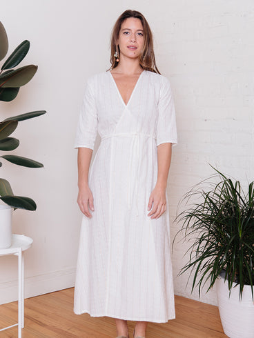 Aditi Wrap Dress - White Lurex Stripe