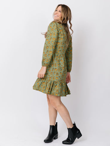 Erin Mini Dress - Green Floral