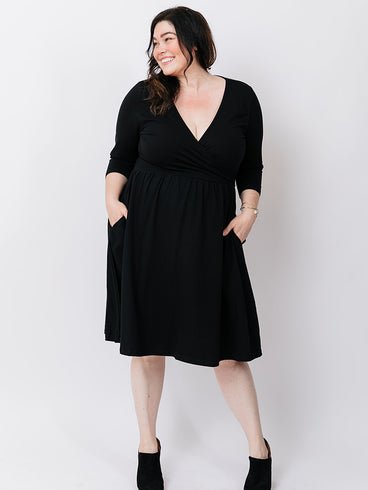 Callie 3/4 Sleeve Plus Size Wrap Dress - Black