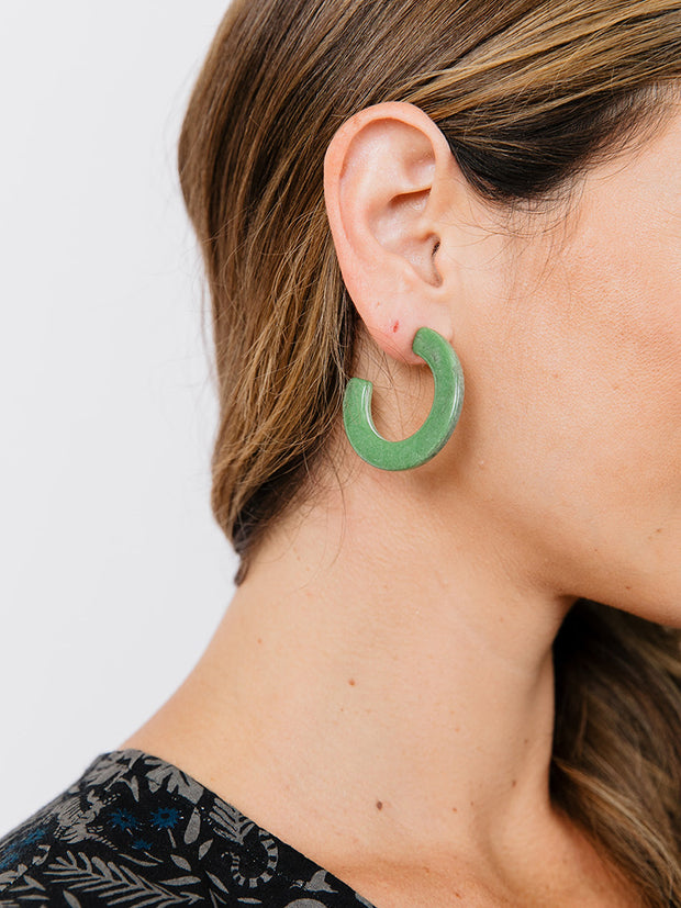 Jade Hoop Earrings - Green