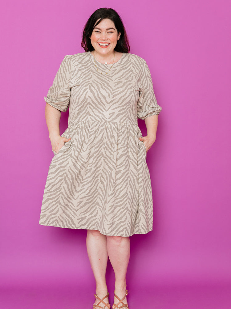 Inez Bubble Sleeve Plus Size Dress Savanna Stripe - Fair Trade Dresses |  Mata Traders