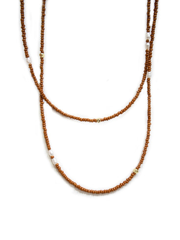 Amber Beaded Necklace - Gold