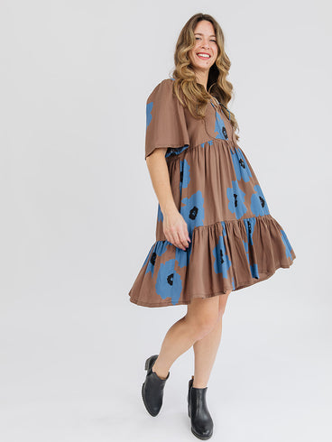 Adelaide Tiered Mini Dress - Dark Oak