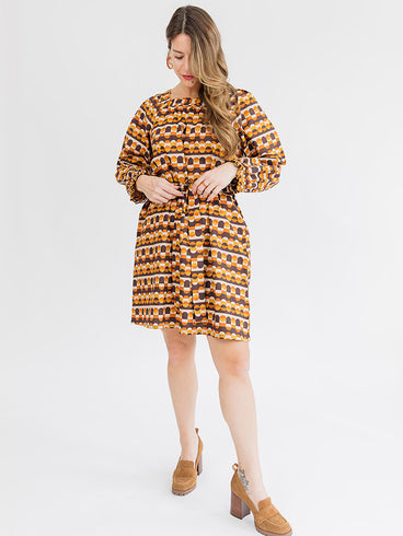 Alexis Long Sleeve Mini Dress - Circle Stripe Desert
