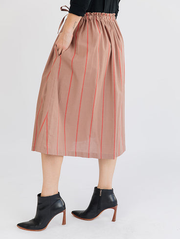 Mya Drawstring Midi Skirt - Cocoa Stripe