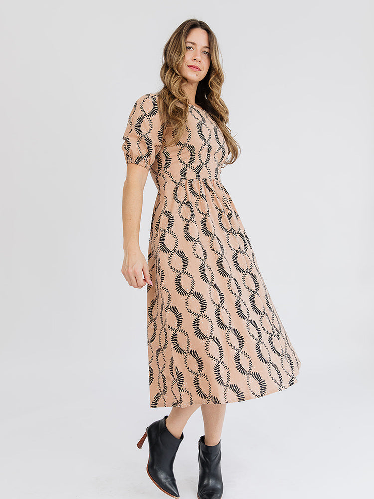 Sydney Midi Dress Vine Twist Sand - Fair Trade Dresses | Mata Traders