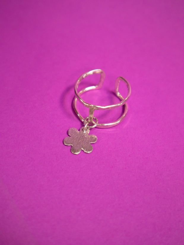 Petite Flower Charm Ring - Silver
