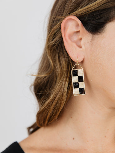 Checker Beaded Earrings - Black