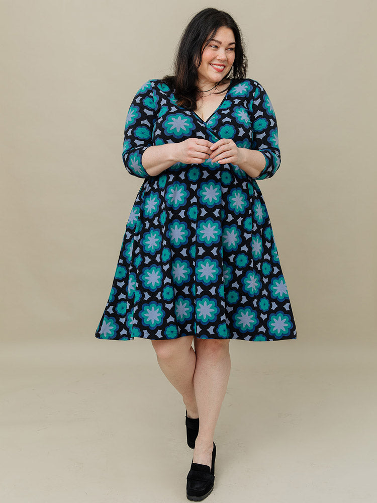 Callie Long Sleeve Plus Size Wrap Dress Mod Teal - Fair Trade