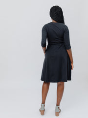 Callie 3/4 Sleeve Wrap Dress - Black