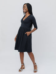 Callie 3/4 Sleeve Wrap Dress - Black