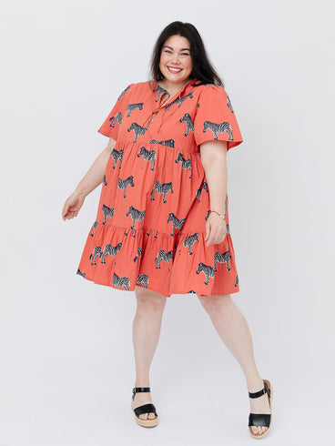 Adelaide Tiered Plus Size Mini Dress - Zebra Bright Berry
