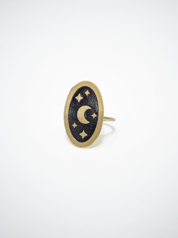 Enamel Moon Ring - Gold