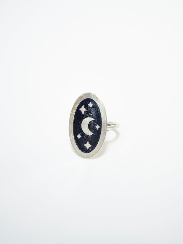 Enamel Moon Ring - Silver