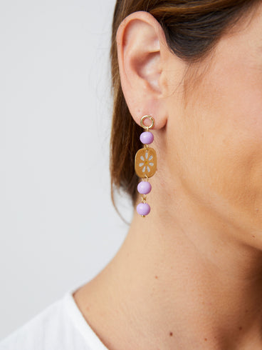 Painted Daisy Dangle Earrings - Lavender