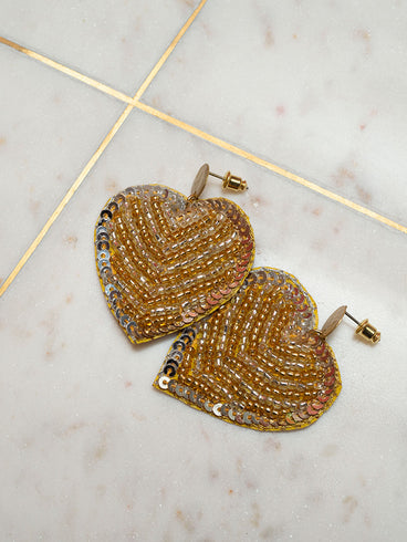 Gilded Heart Earrings - Metallic