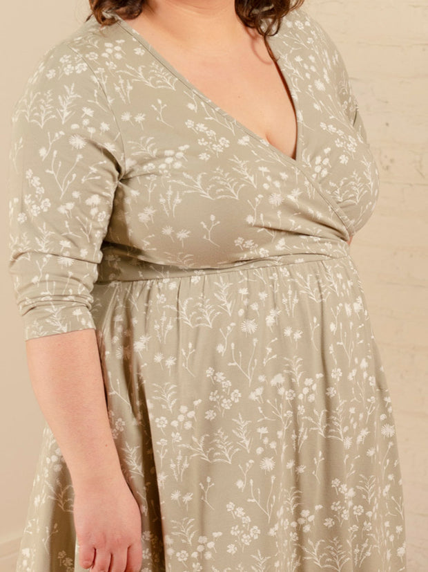 Callie 3/4 Sleeve Plus Size Wrap Dress - Field Taupe