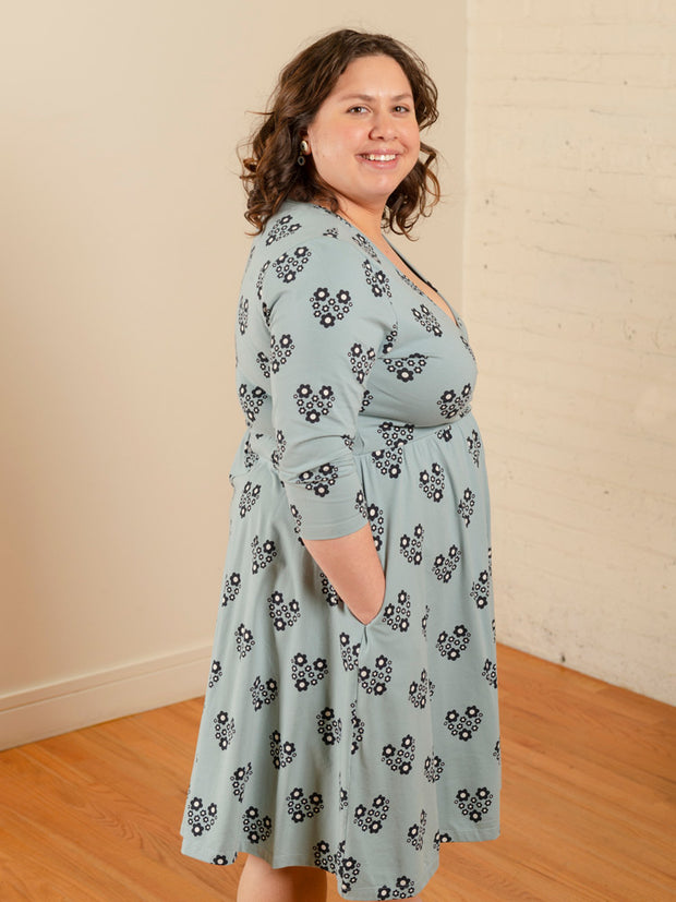 Callie 3/4 Sleeve Plus Size Wrap Dress - Retro Slate