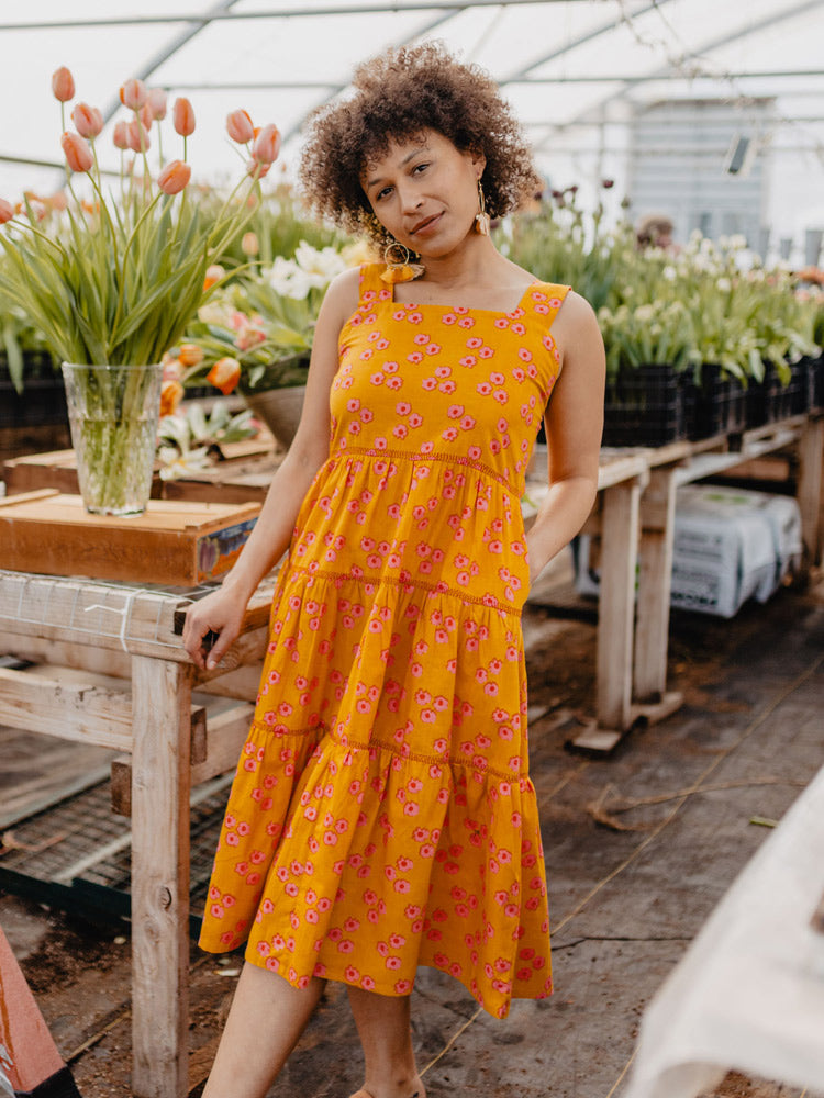 Willa Tiered Dress Floral Trio Marmalade - Fair Trade