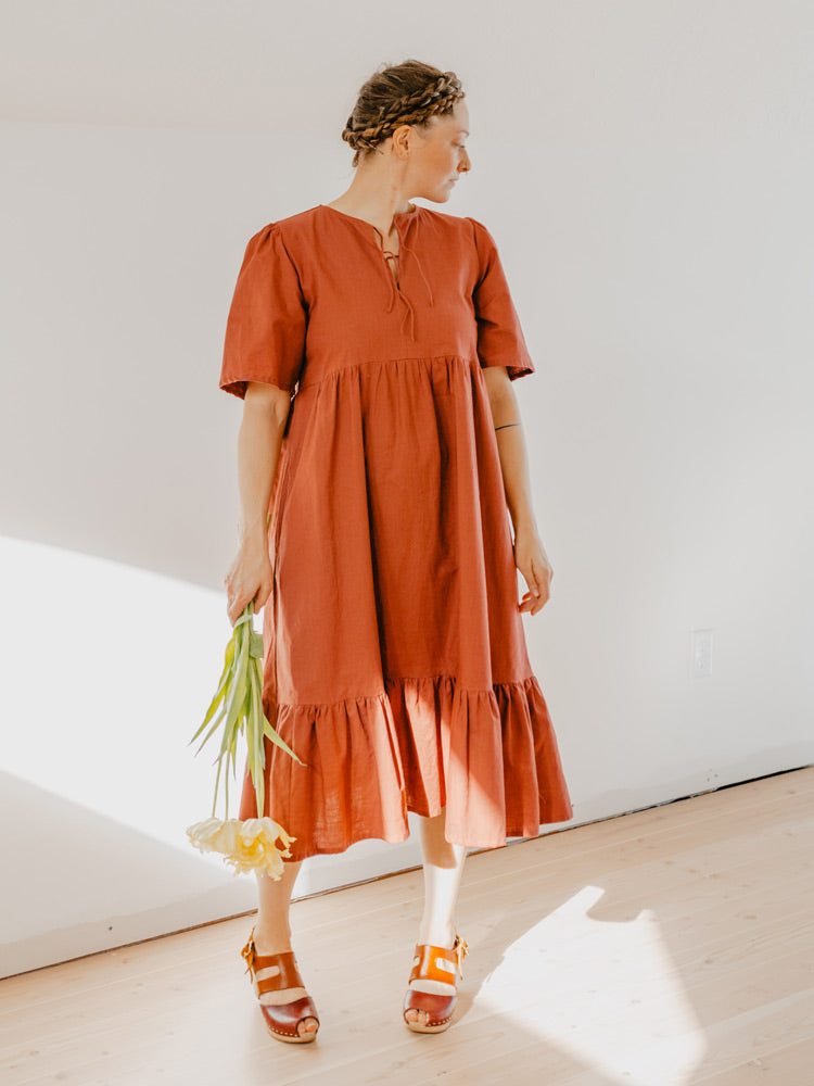 Adelaide Tiered Midi Dress Cinnamon - Fair Trade Dresses | Mata