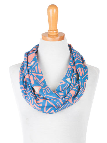 Hand Screened Infinity Scarf - Blue Triangles