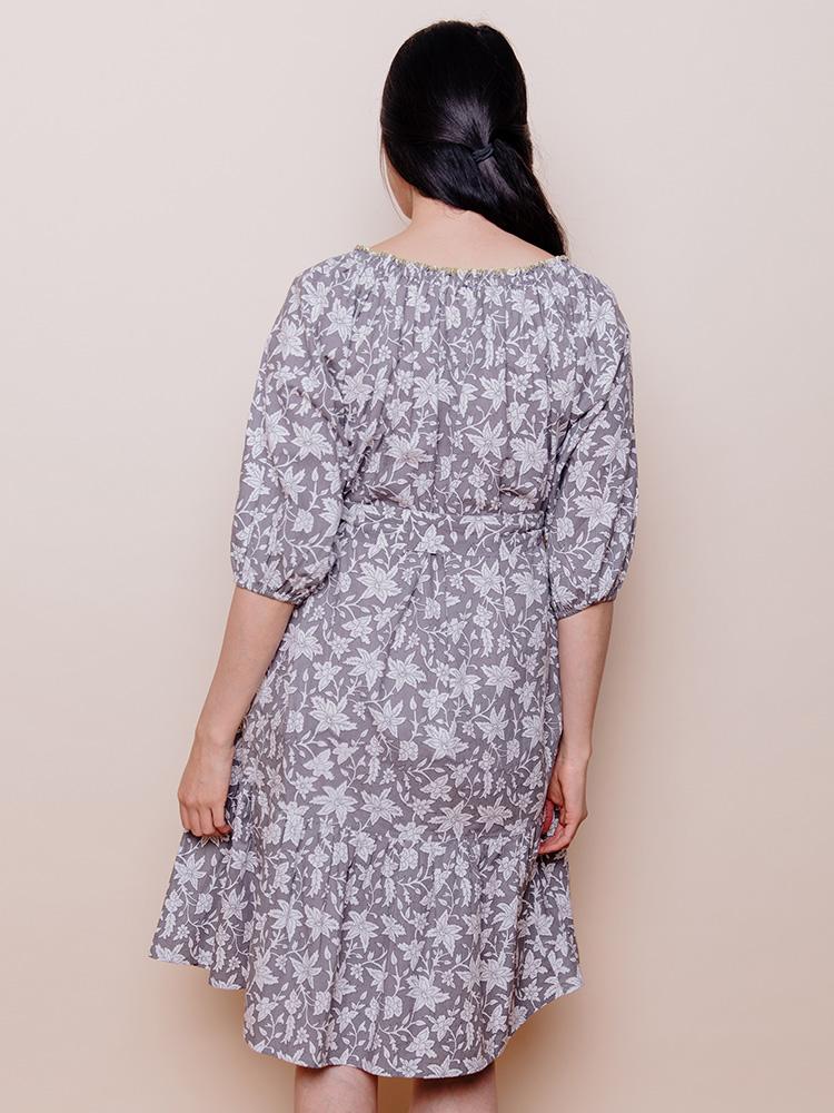 grey patterned dress Monochrome Geometric Floral Maxi Dress