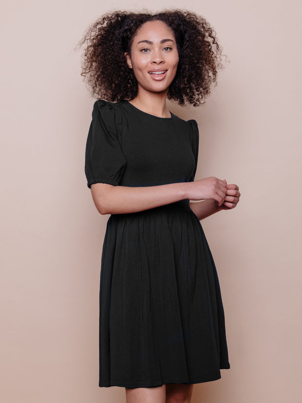 Inez Bubble Sleeve Dress - Black Jersey