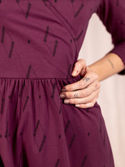 Callie Long Sleeve Wrap Dress Diamond Vine Dark Purple